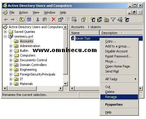 Active Directory Users and computers user rename