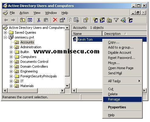 Active Directory Users and computers user rename