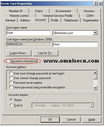 Unlock Active Directory domain user account