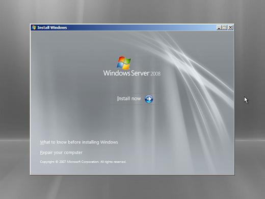 Windows 2008 installation install now.