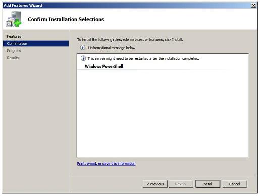 PowerShell installation Confirm Installation Selections Screen