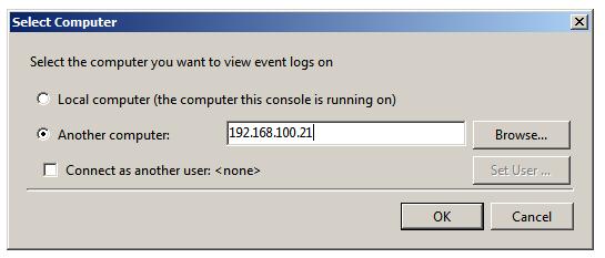 Event Viewer MMC snap-in select computer